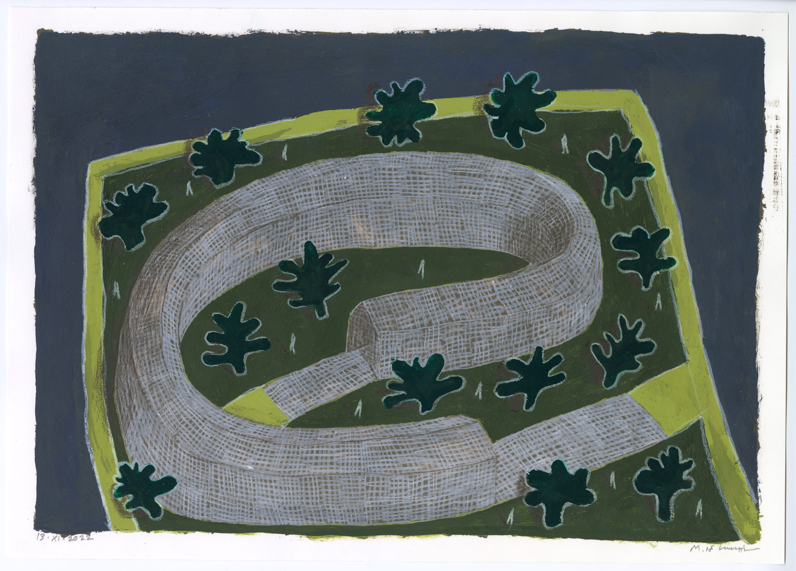 Architettura ideografica, a 2022 drawing made from tempera and white pencil on paper. Image: Michele De Lucchi