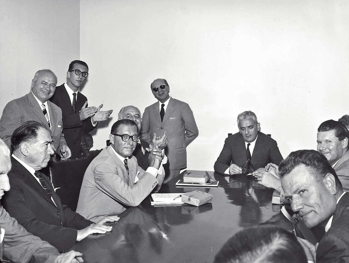 1961 | Press conference in occasion of the 1st Salone del Mobile in Milan - Right foreground Angelo Molteni