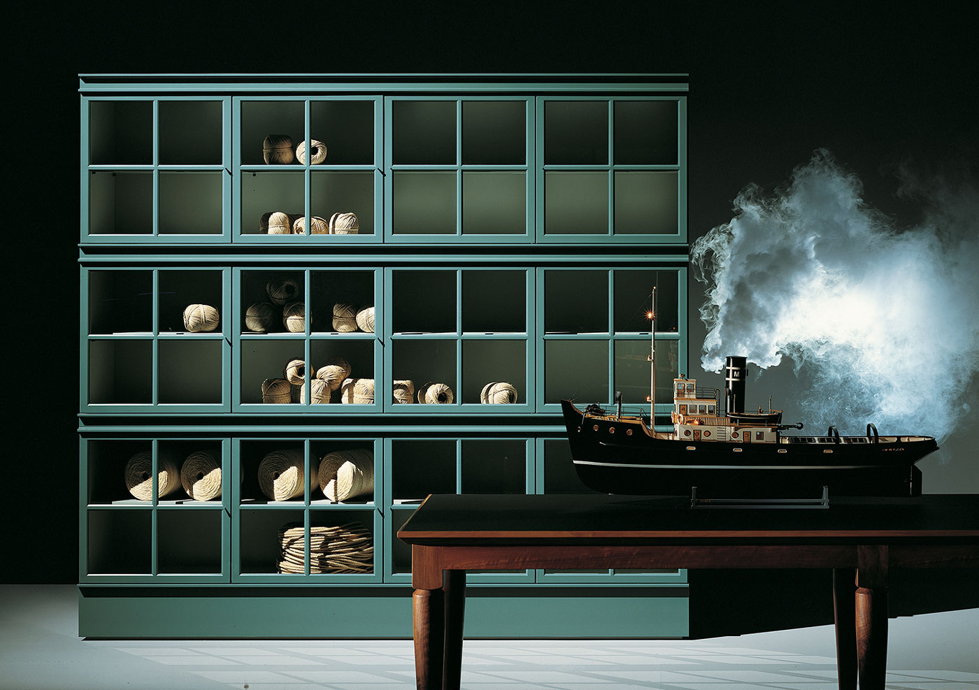 Piroscafo bookcase designed thirty years ago with Luca Meda (1991), produced by Molteni&C.