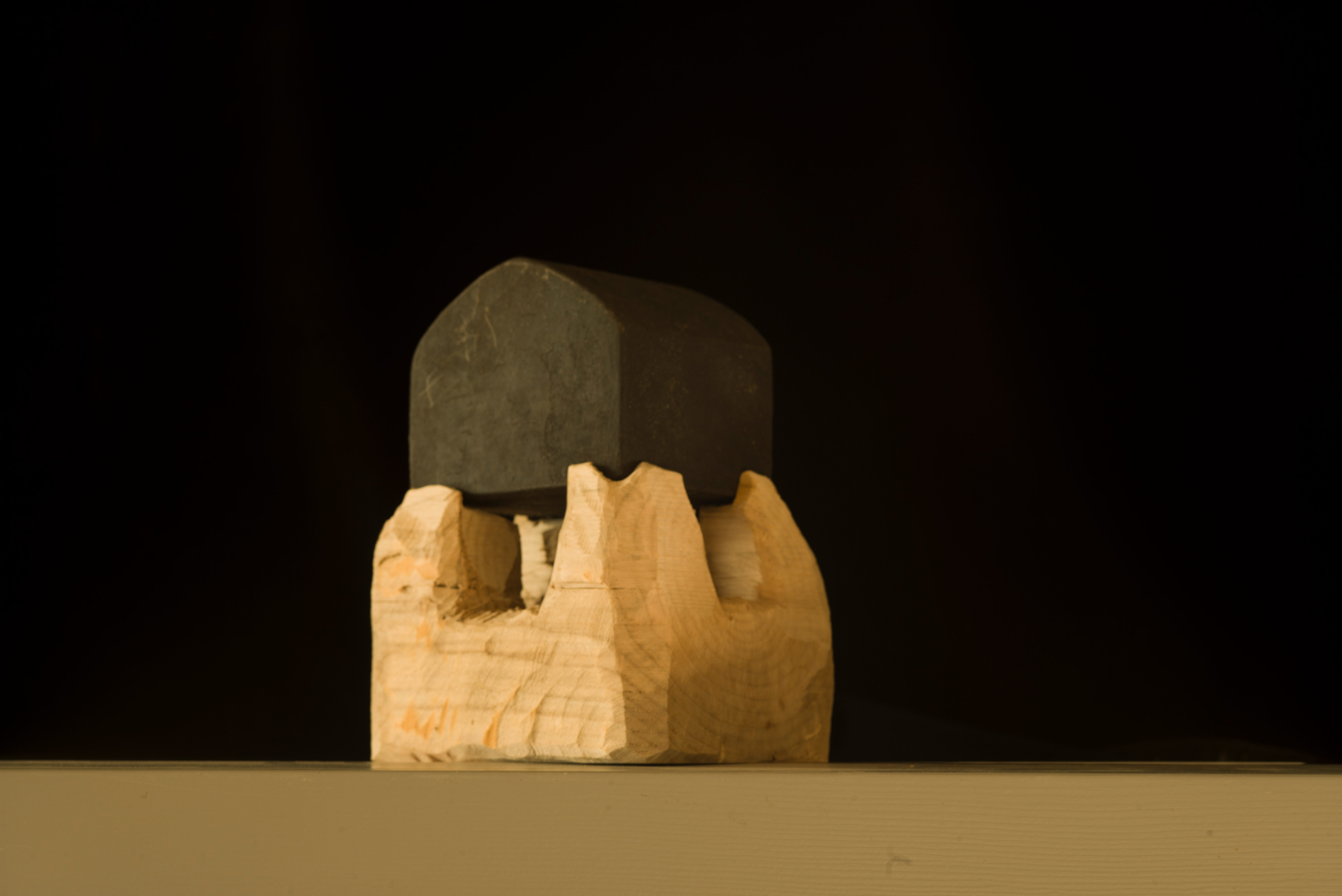 Casetta 490, a birch and walnut sculpture of a small house made in 2023. A previously unpublished work. Image: Michele De Lucchi